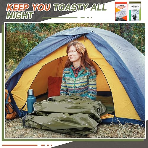 Preboun Emergency Sleeping Bag Bulk Portable Lightweight Survival Bag Thermal Bivy Sack Emergency Blanket Survival Gear fo...