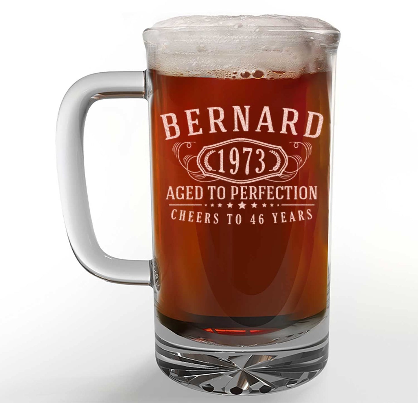 Personalized Etched 16oz Glass Beer Mug - Customized Beer Mug for Men, 40th Birthday Gifts for Brother, Custom Mug For Him Man Father Dad, Father's Day, Regalos Personalizados para Hombre, Bernard