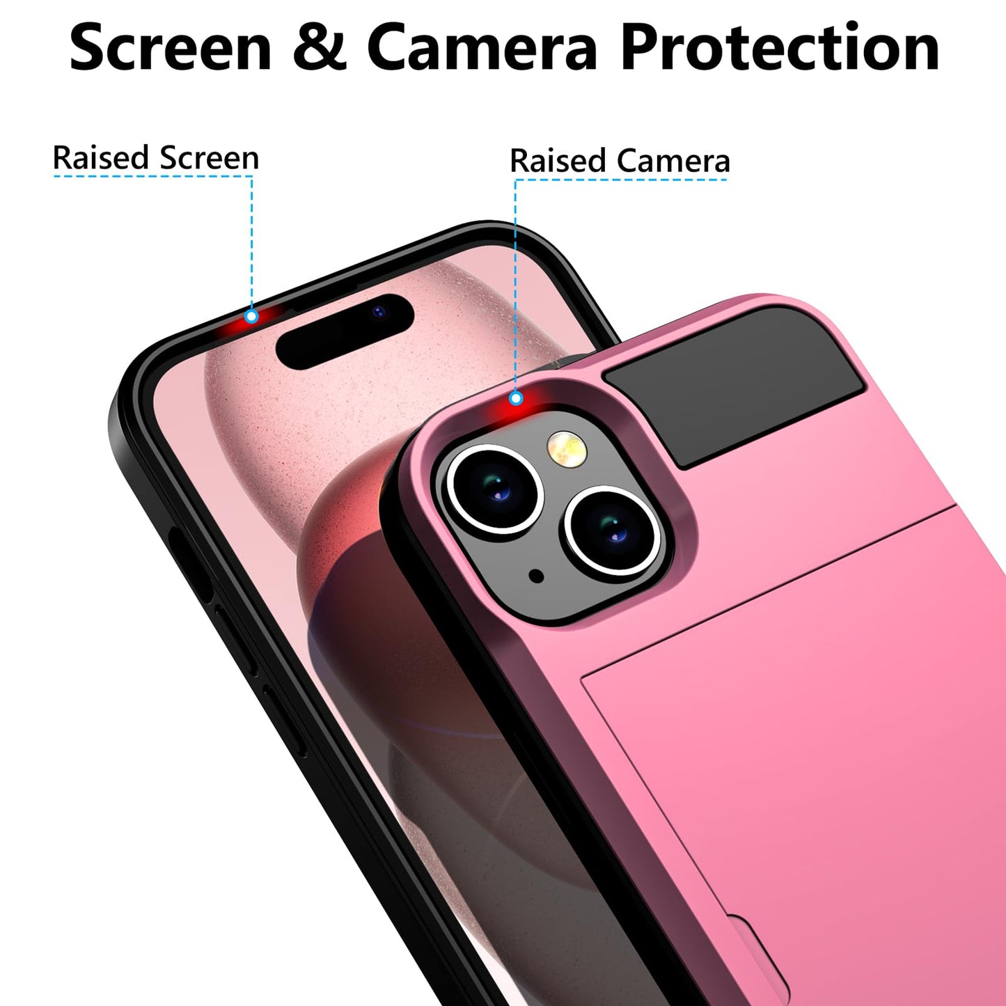 Vofolen For With Iphone 15 Wallet Case With Card Holder, Dual Layer Shockproof Wallet Phone Case, Hidden Card Slot Sliding Prote