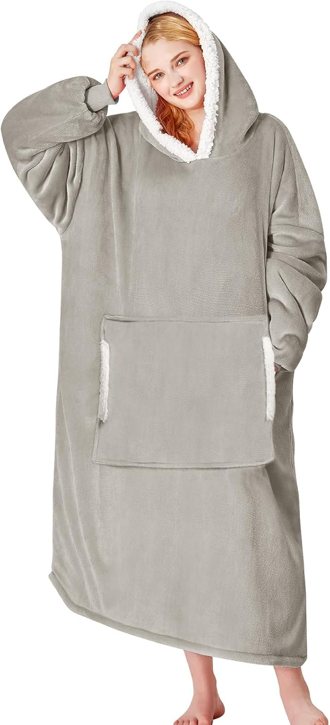 yescool Wearable Blanket Hoodie, Flannel Sherpa Fleece Blanket Sweatshirt for Adults Women Men,One Size Fits All