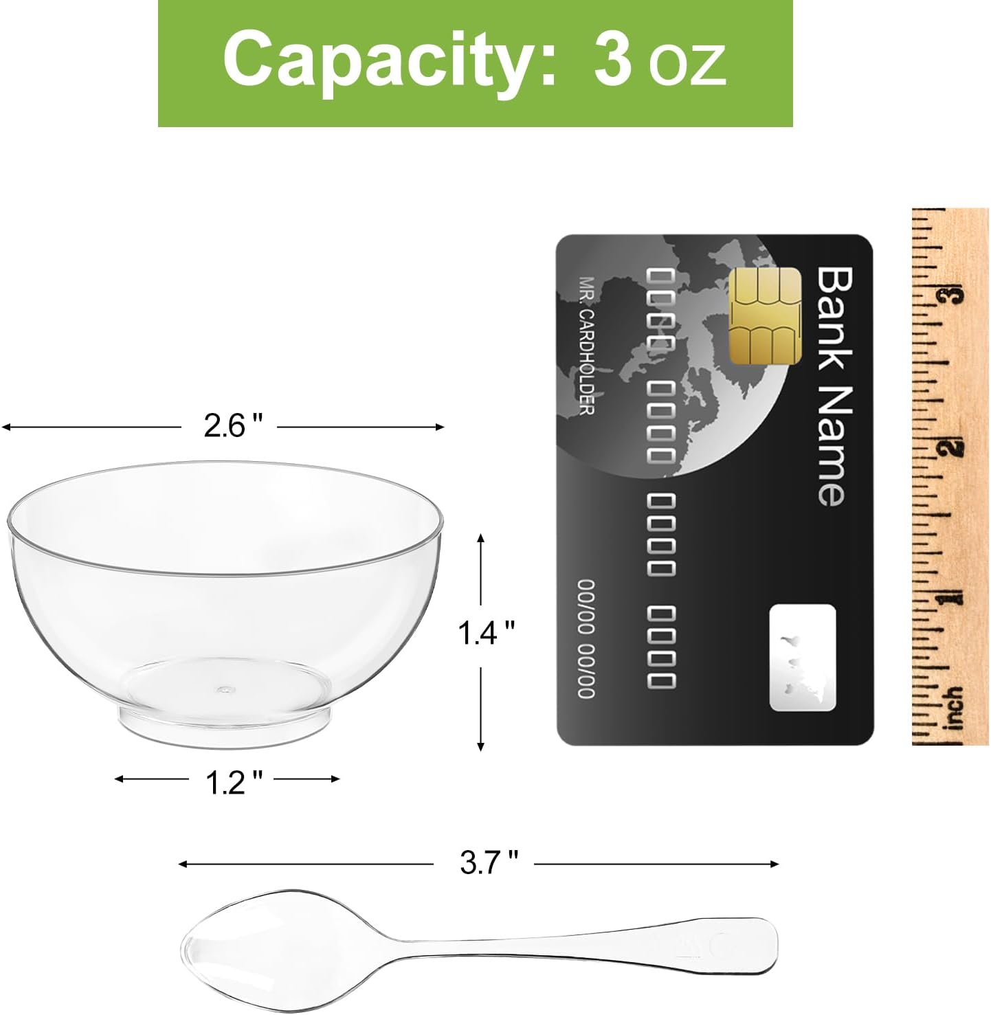 Qeirudu 50 Pack 3 oz Mini Dessert Cups with Spoons, Clear Small Round Party Serving Bowls for Yogurt Parfait Fruit Mousses Appetizer Ice Creams
