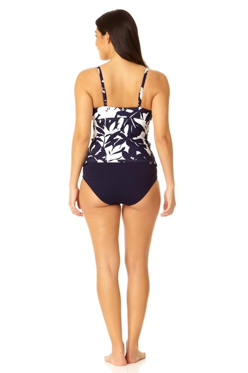 Anne Cole V Wire Elongated Underwire Tankini Navy White 34B/32C