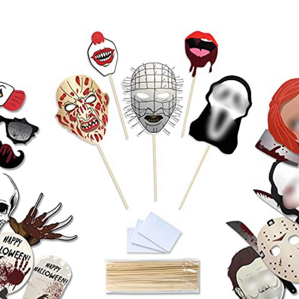 LHCING 22 Pcs Halloween Photo Booth Props Sign Kit - Spooky Skull Mask Death Day Fiesta Décor - Autumn Fall Friday 13th Halloween Selfie Dress-up Props Decoration.