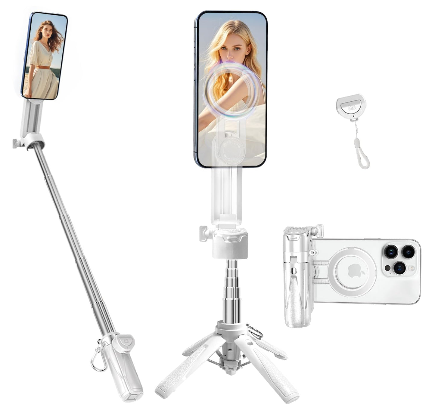 Yayusi Magnetic Compact Mini Phone Selfie Stick, Small Portable Pocket Tripod For Iphone/Android, Magnetic Chuck & Clip 2 In 1,