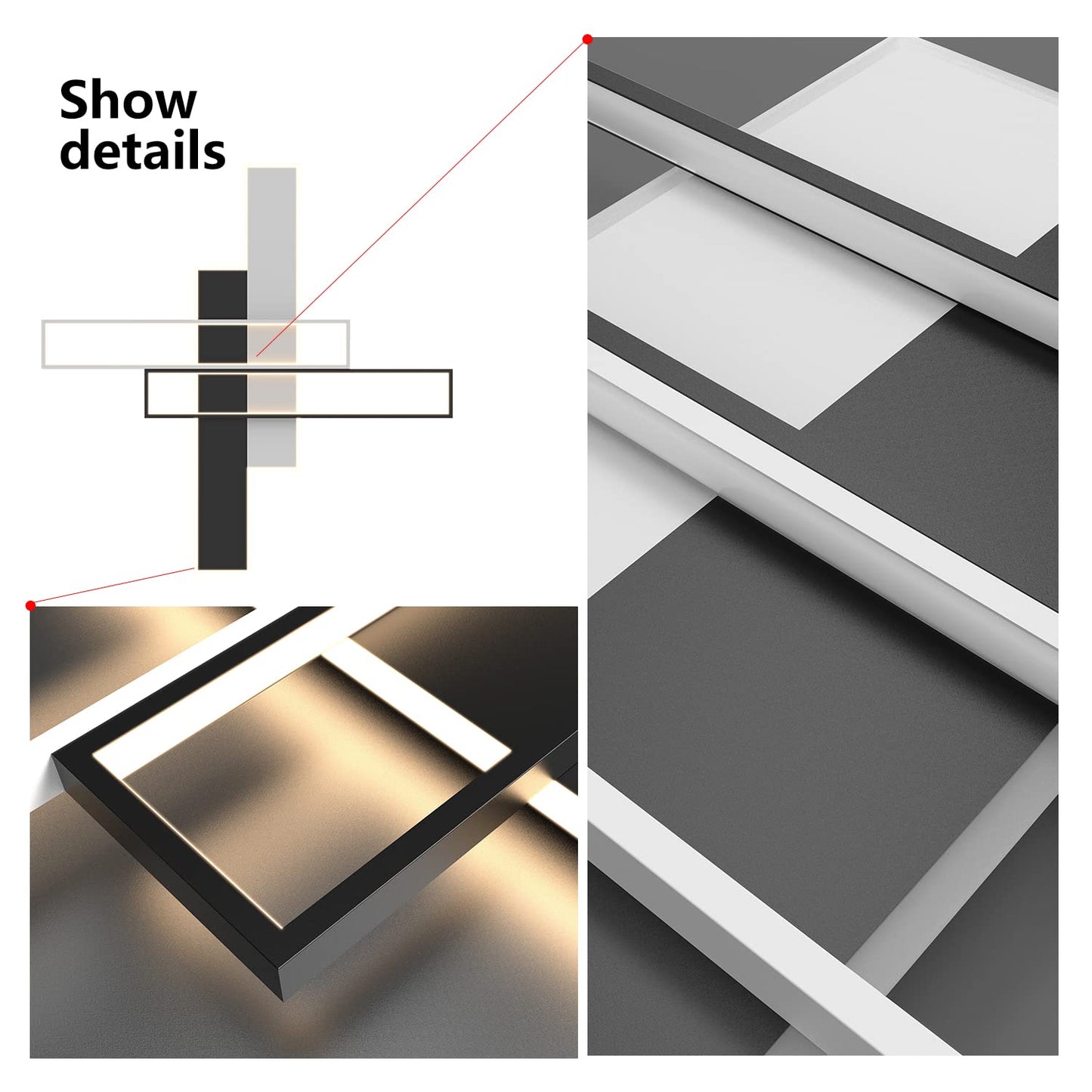 OKES LED Ceiling Light Fixture,85W Flush Mount Ceiling Lights with Remote,Black Square Acrylic Modern Ceiling Lamp for Bedroom,Kitchen,Living Room,Study Dimmable/3000-6000K
