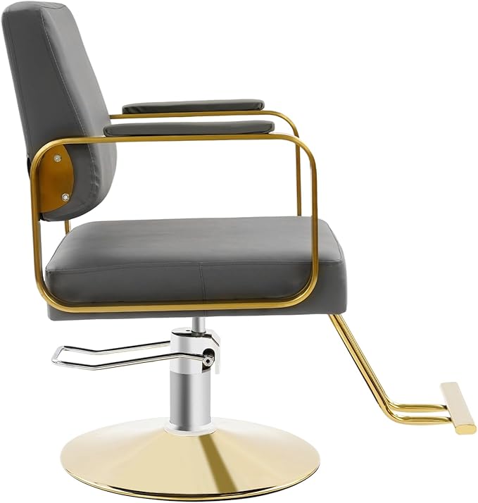 Artist Hand Salon Chair for Hair Stylist, 360° Swivel Hydraulic Barber Chair Barber Styling Chair Tattoo Chair Salon & Spa Chairs for Hair Stylist Women Man, Max Load Weight 440 Lbs (Grey+Gold)