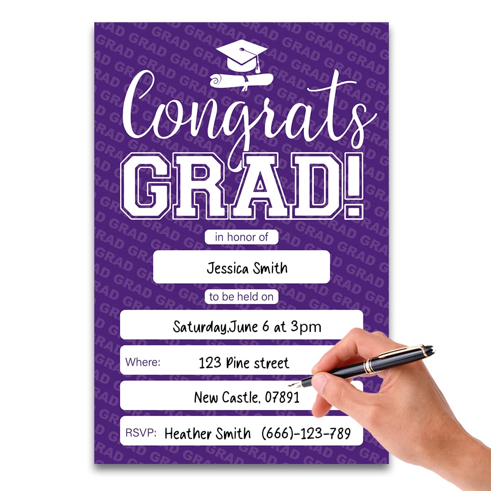 FujLoy 20 Cards with Envelopes, graduation party invitations 2025, 2025 College, High School, University Grad Celebration.（027） (purple)