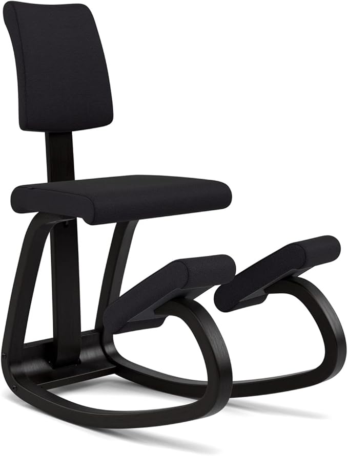 Varier Variable Plus Ergonomic Kneeling Chair with Backrest Black/Black| Active Sitting Posture Support Home Office Desk Chair | 10 Year Guarantee