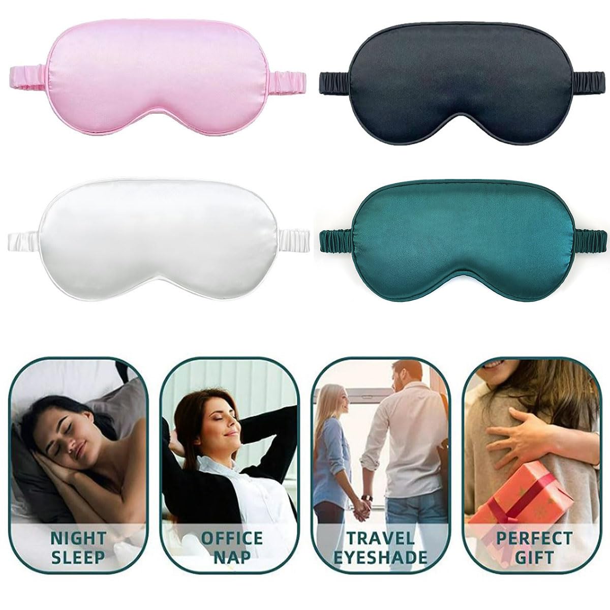 10 Pack Sleep Mask,Silk Eye Mask,for Night Sleeping,Office, Travel,Party Games,Suitablefor Men/Women (White)