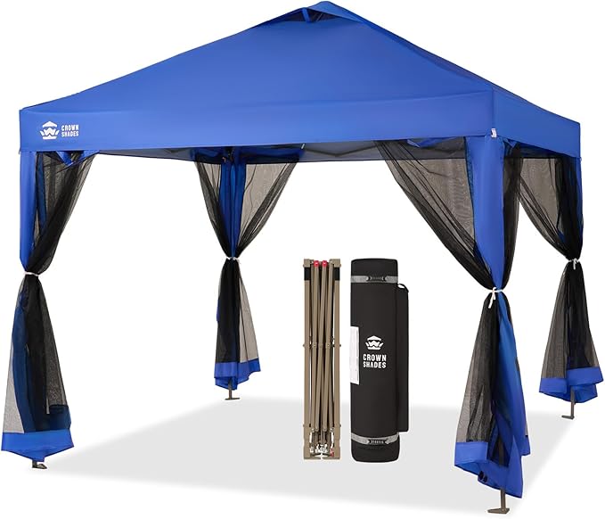 CROWN SHADES Gazebo 10x10 Pop Up Canopy with Mosquito Netting, Screen Tent with 4 Ropes, 8 Stakes, 4 Sandbags and Wheeled ...