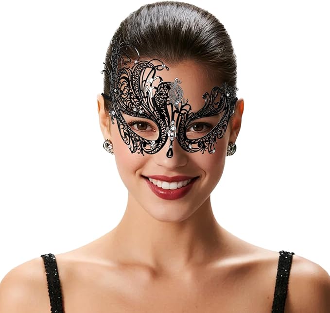 EMORBALS Masquerade Mask for Women, Masquerade Mask for Venetian Ball, Wedding, Mardi Gras&Costume Party, Stretch Cord Design