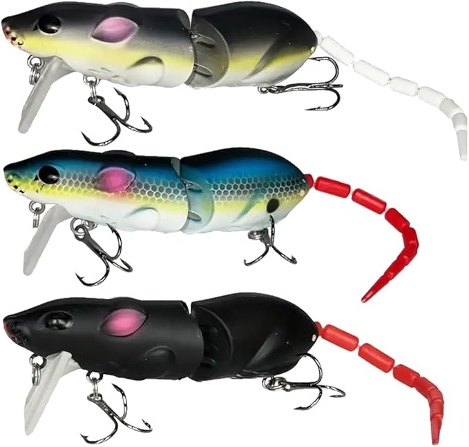 3Pcs Premium Topwater Mouse Fishing Lures - Realistic Bionic Rat Bait for Bass, Trout, Catfish, Pike, Perch - Freshwater &...
