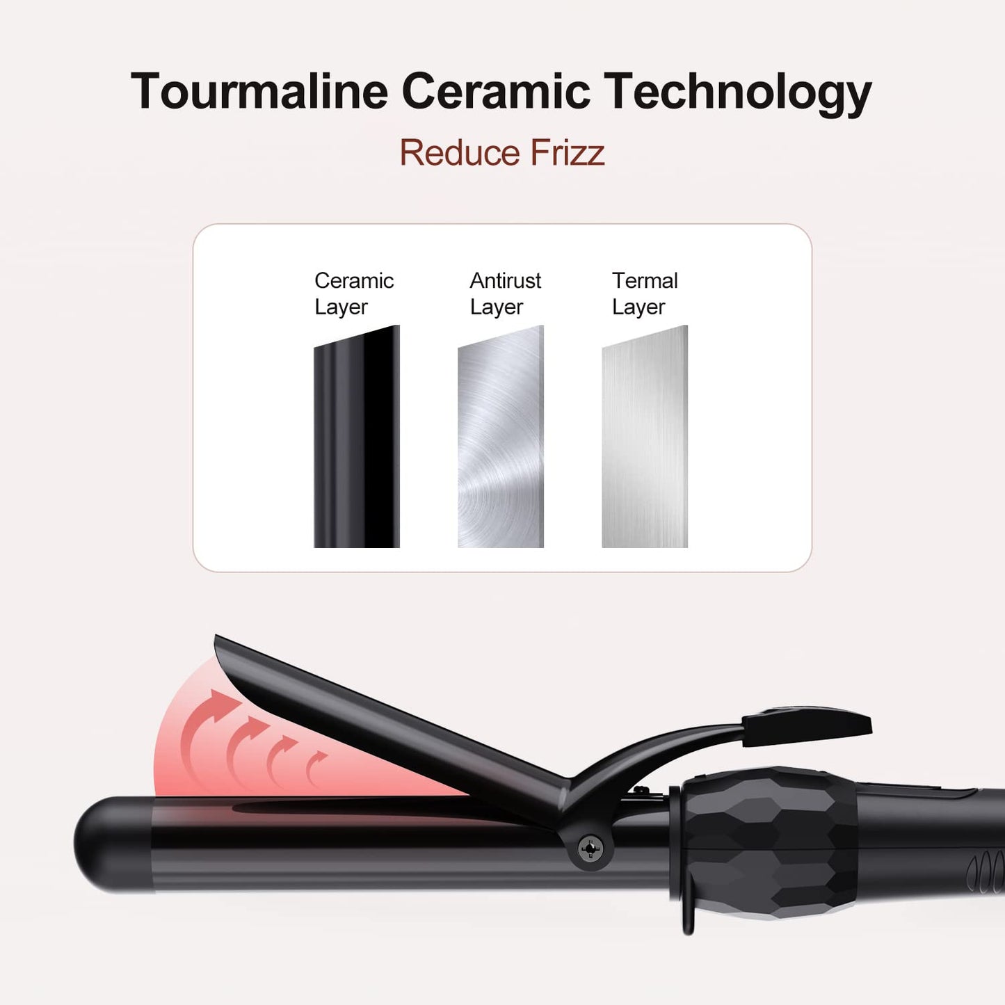 LURA 1 1/4 Inch Curling Iron with Ceramic Tourmaline Barrel, Dual Voltage Hair Curler with 2 Heat Settings (320?-410?), Curling