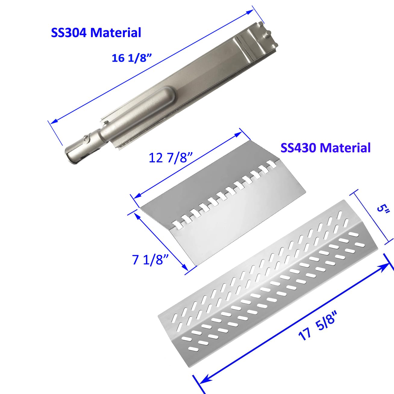 GRILLJOB 4pcs 16516 Stainless Steel Burners for Bull Grill Replacement Parts + 4pcs 16631 Flame Tamer Flavor Bar + 3pcs 16520 Heat Plate Shield Set,Fits for Bull, Lion, Cal Flame 4 Burner Gas Grills