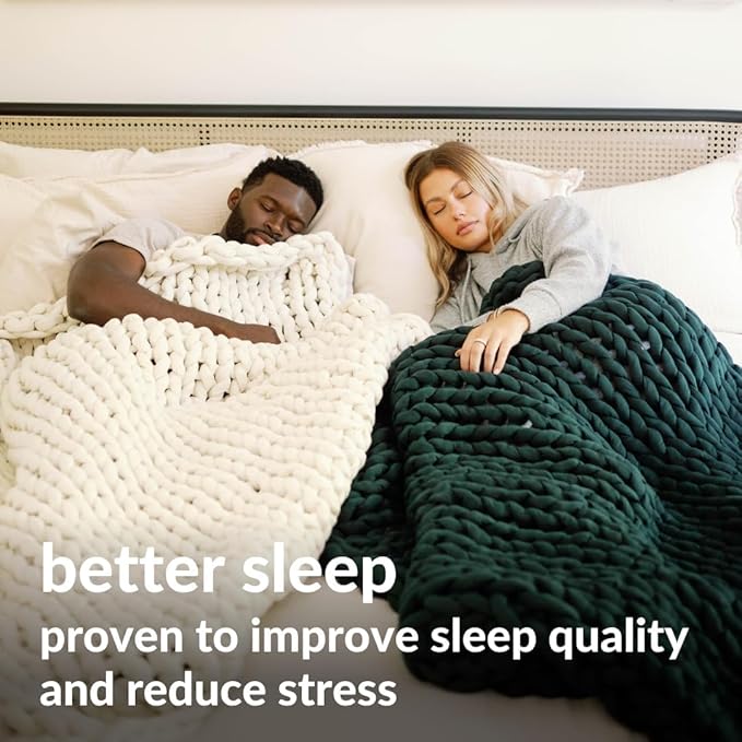 Nuzzie Chunky Knit Weighted Blanket - Breathable, Cooling, Hand Made Knit Throw Blanket for Sleep - Machine Washable, Stylish Design (Forest Green, Throw | 12lbs | 44" x60)
