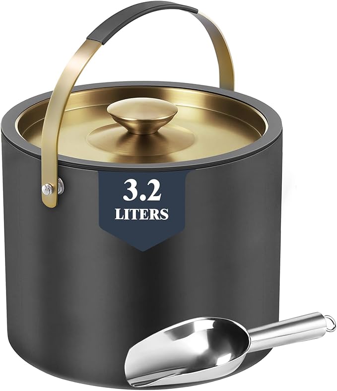 3.2L Insulated Ice Buckets for Parties, Elegant Double Wall Stainless Steel Champagne Buckets with Lid & Scoop,Ideal for C...