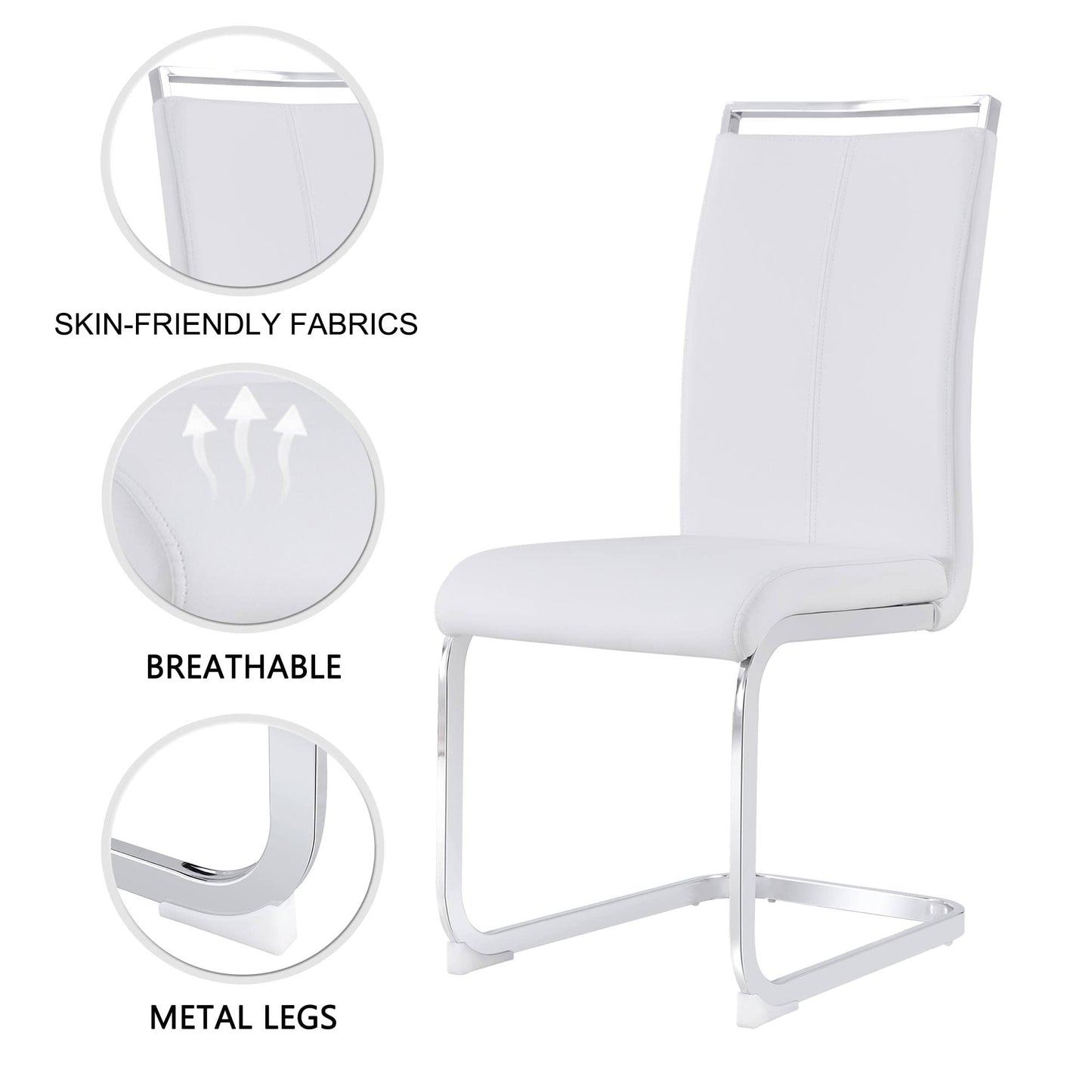 Dining Table Set for 4，White Rectangular MDF Kitchen Table and Leather Dining Chairs Set of 4, 5 Piece Dining Table Set，Modern Metal Frame Dining Room Table Set 4 with Metal Frame For Kitchen