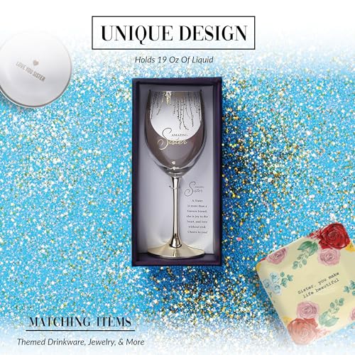 Pavilion Gift Company - Amazing Sister - 19 oz Stemmed Wine Glass Stepsister Sister-In-Law Present From Sibling Brother
