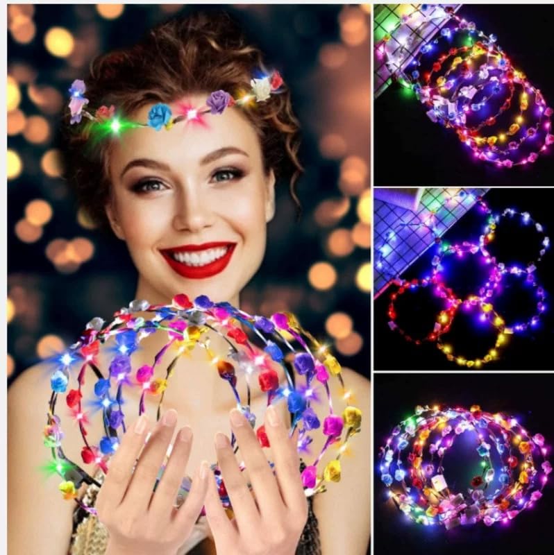 Led Light Women Flower Girl Headband Glow Blinking Crown Hair Wreath For Halloween Girls Women Cosplay Holiday Wedding Par...
