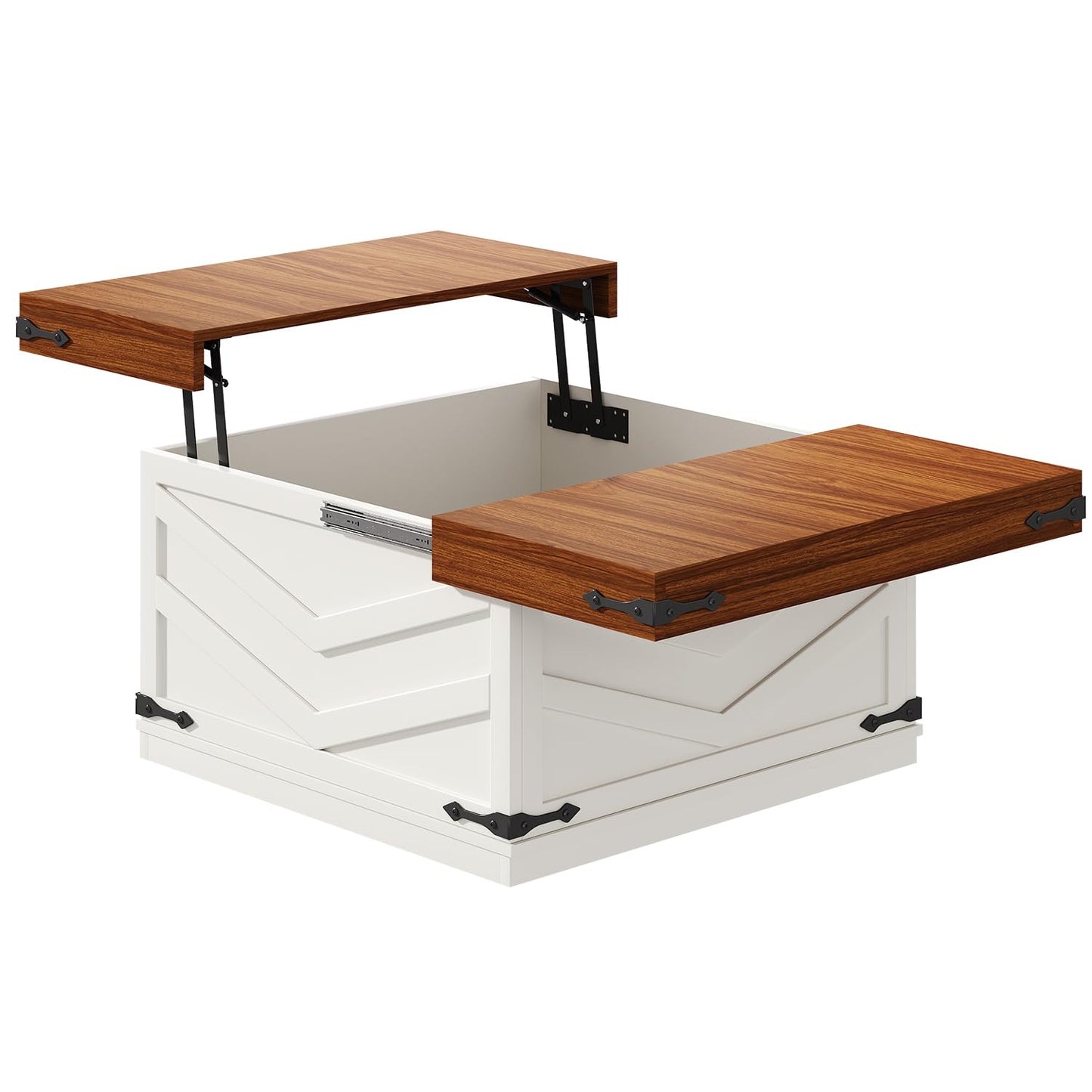 UNIQUITE 31.5'' Lift Top Coffee Table, Sliding Top Square Center Table with Large Hidden Storage Organizer, Multi-Functional Farmhouse Coffee Tables for Living Room, Bedroom, Home Office, White