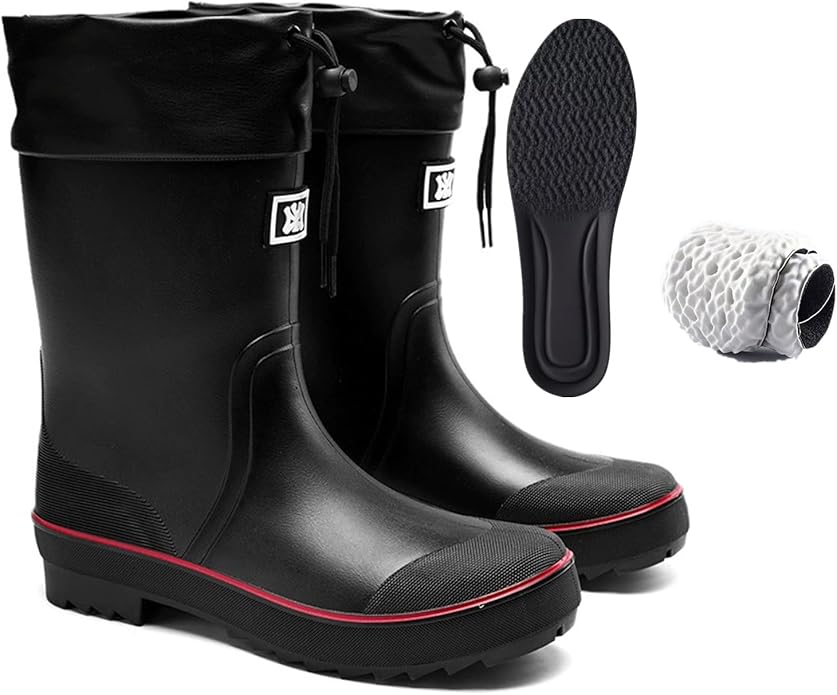 E KAINI Mens Rain Boots Water boots Waterproof PVC Rubber Boots Outdoor Mud Boots,Comfort Lightweight Mid-Calf Gardening F...