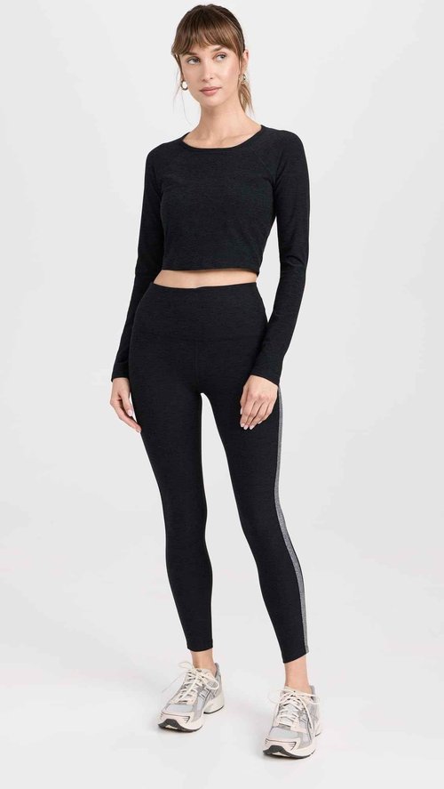 Beyond Yoga Women's Spacedye Enlighten Cropped Pullover, Darkest Night, Black, L