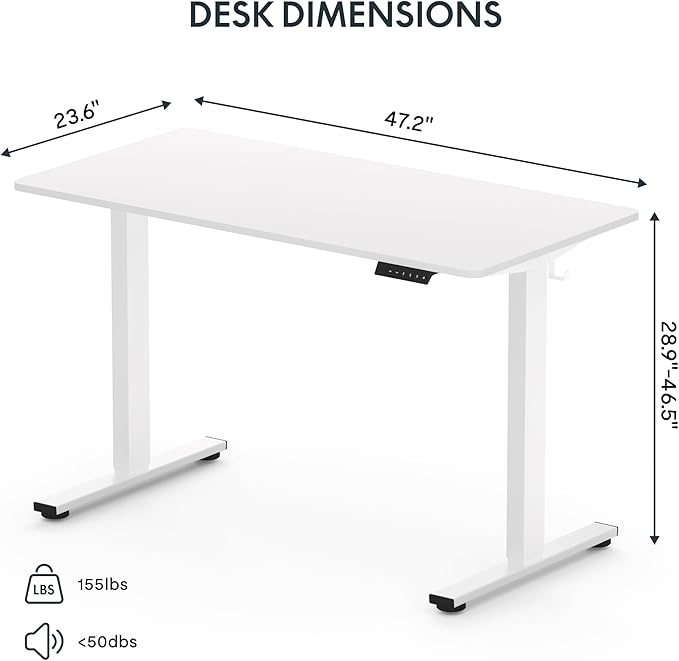 FLEXISPOT EN1 One-Piece Standing Desk 48 x 24 Inches Height Adjustable Electric Sit Stand Up Desk Home Office Desk