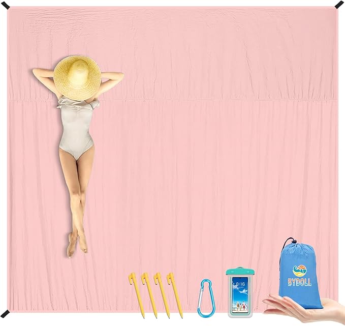 BYDOLL Nylon Beach Blanket Waterproof Sandproof Oversized 7'x7' Suits 1-5 Adults Sand Free Extra Large Blanket Lightweight...
