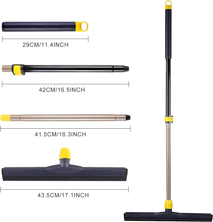 Yocada Floor Squeegee Scrubber Adjustable Telescopic Pole Heavy Duty Household Broom EVA Foam Blade for Garage Courtyard Shower Bathroom Floor Marble Glass Tile Water Foam Cleaning