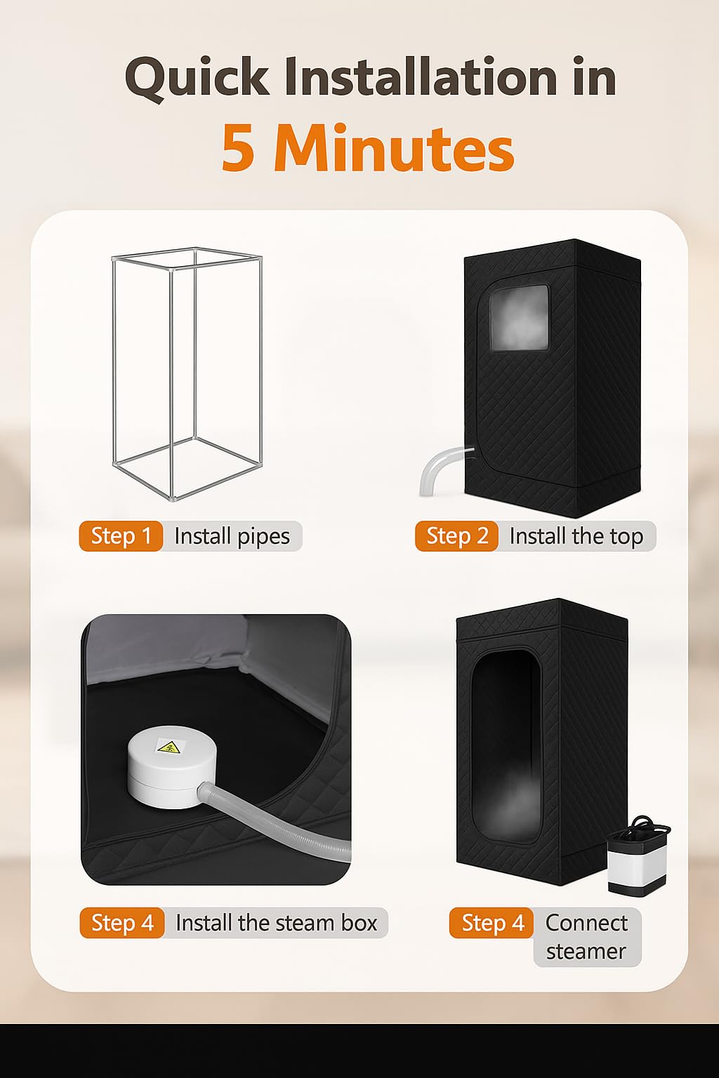 HOSOUTION Upgraded Sauna Box, Portable 2 Person Sauna for Home, Infrared Sauna for Relaxation, Portable Sauna with 2 Upgraded 3L 1200W Steamer, Folding Chair, Black