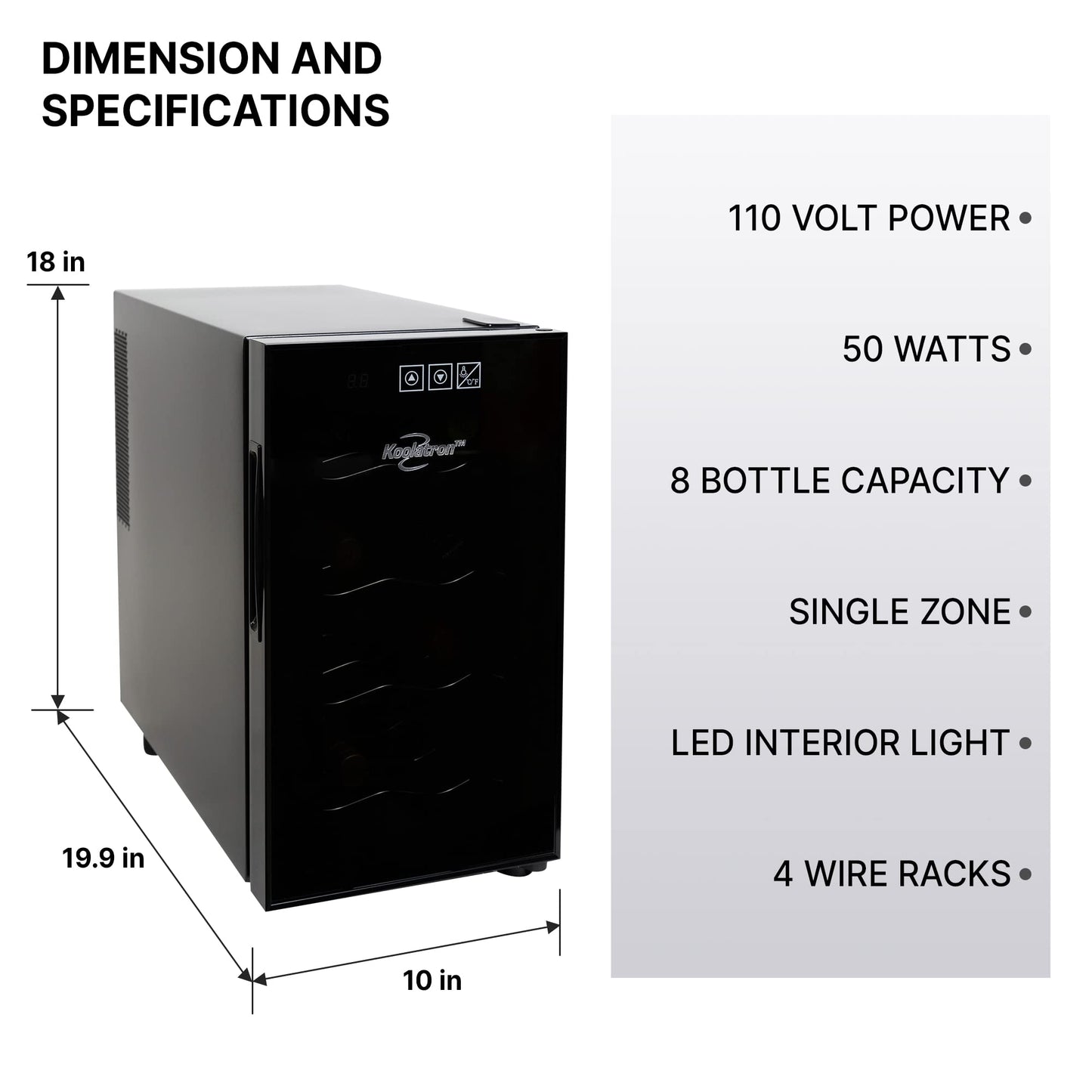Koolatron 8 Bottle Wine Fridge – Freestanding Wine Cooler with Glass Door, 0.8 cu. ft (23 L), Beverage Can Refrigerator, Digital Temperature Control, Ideal for White, Red & Sparkling Wine, Champagne