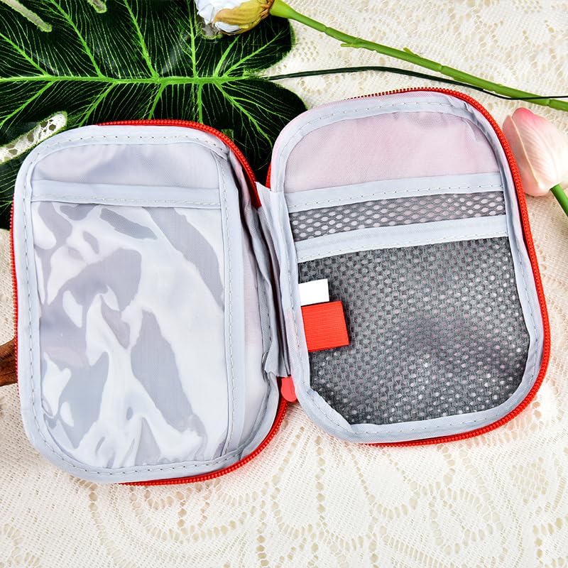 First Aid Bag Medical Case Empty Small Storage Case Portable Travel Medicine Organiser Bag for Women Men Red Mini Medical ...