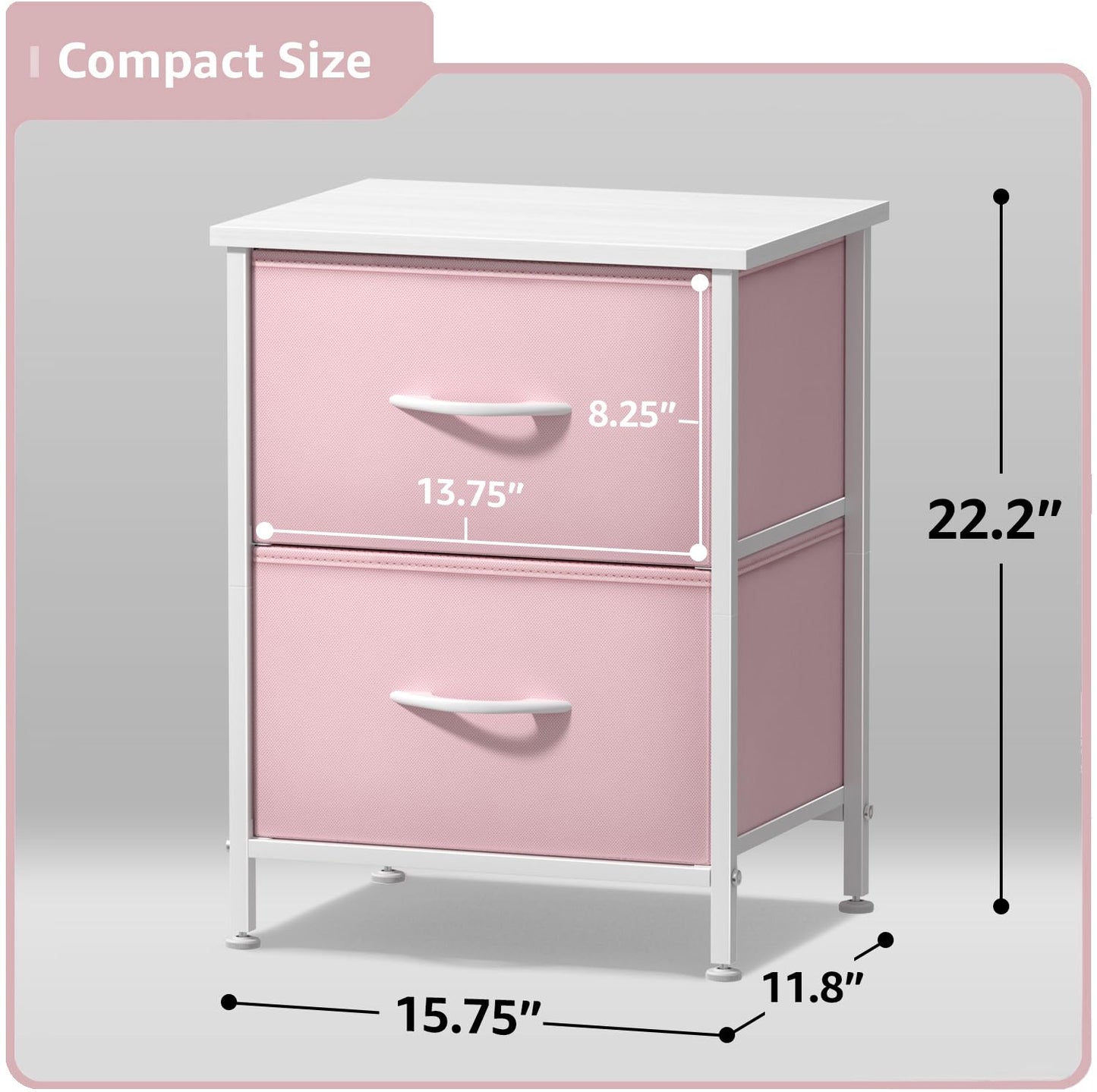 Sorbus Nightstand with 2 Drawers - Kids Bedside Furniture End Table Night Stand - Steel Frame, Wood Top & Easy Pull Fabric Bins - Dresser & Chest for Home, Bedroom Accessories, Office & College Dorm