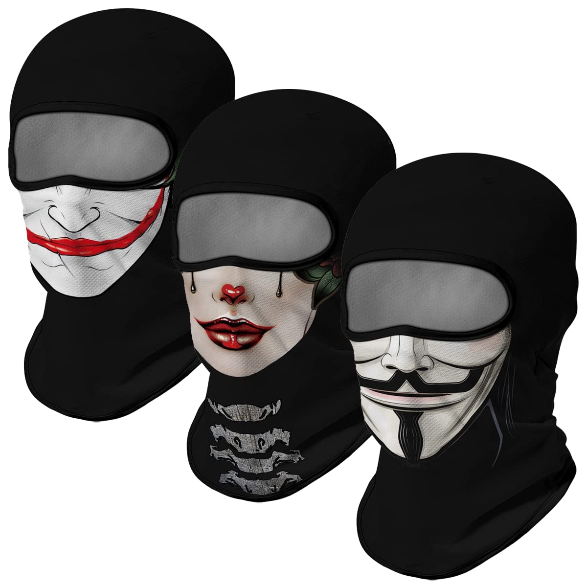 Red Plume 3PCS Balaclava Full Face Mask Ski Mask UV Protection Cover Motorcycle Full Face Mask for Men Women Outdoor Sports
