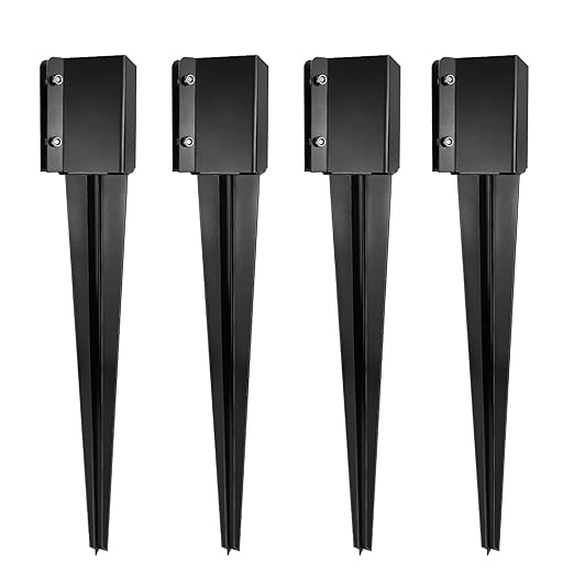 XYADX Fence Post Anchor 32 inch Ground Spike Heavy Duty Black Powder Coated Fence Stakes Post Base for Mailbox, 32 x 4 x 4 Inches Outer Diameter (Inner Diameter 3.6 x3.6 Inches), Pack of 4