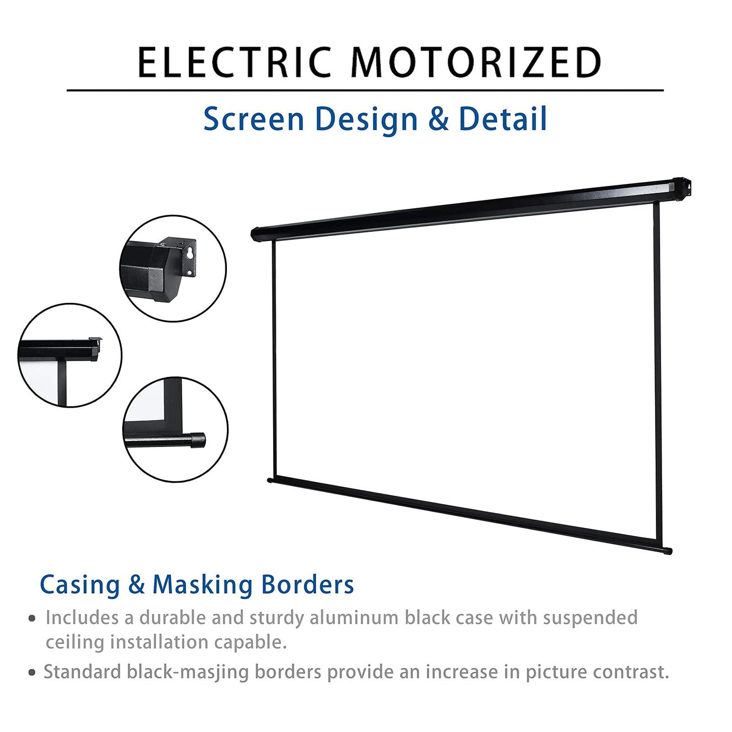 Kayle 120" Motorized Projector Screen Electric Diagonal Automatic Projection 4:3 HD Movies Screen for Home Theater Presentation Education Outdoor Indoor W/Remote Control and Wall/Ceiling Mount (Black)