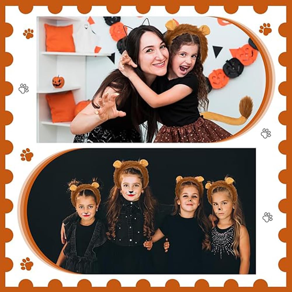 Mifhnby 3PCS Lion Costume Kits Lion Ears Headband Tail and Shiny Tutu For Girls Women Halloween Costume Accessories Cosplay Party Dress Up