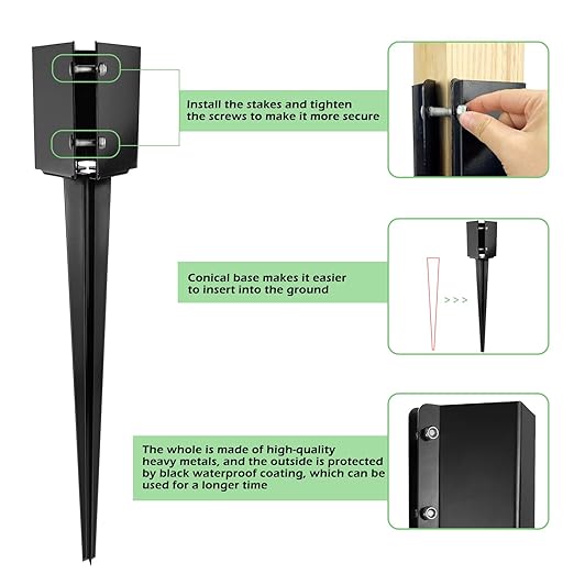 XYADX Fence Post Anchor 36 inch Ground Spike Heavy Duty Black Powder Coated Fence Stakes Post Base for Mailbox, 36 x 4 x 4 Inches Outer Diameter (Inner Diameter 3.6 x3.6 Inches), Pack of 4