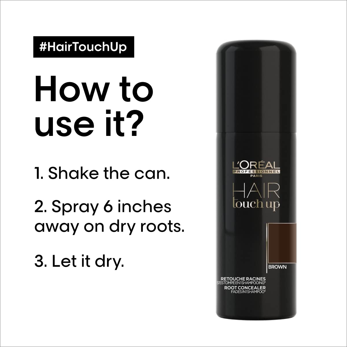 L'Or  al Professionnel Paris Hair Touch Up - Root Concealer Spray - Blends and Covers Grey Hair, Does Not Transfer or Smear, 2.0