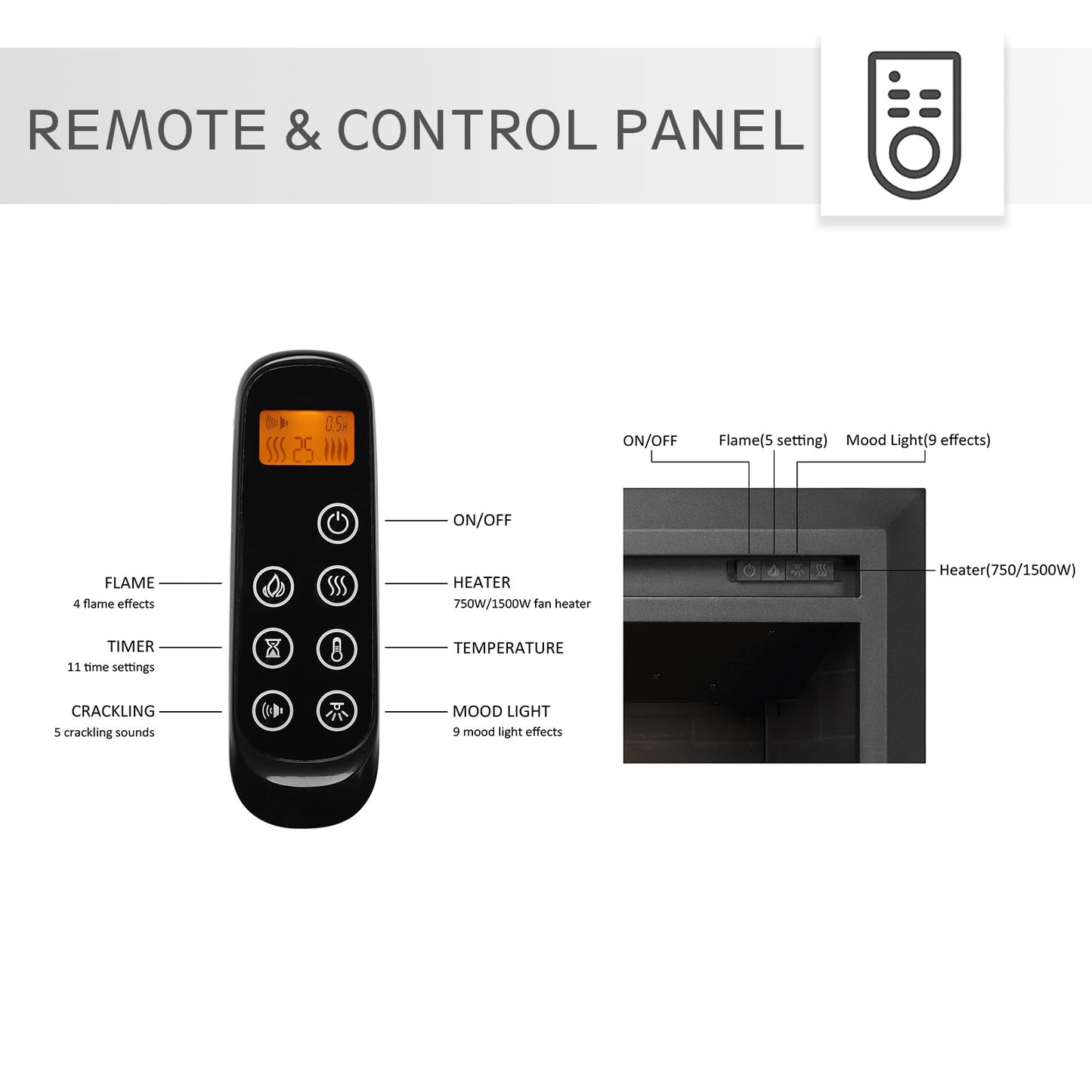Legendflame Carl 35 W Electric Fireplace Insert (Ef264), Fireplace Heater 750/1500W, Fire Crackling Sound, Remote Control
