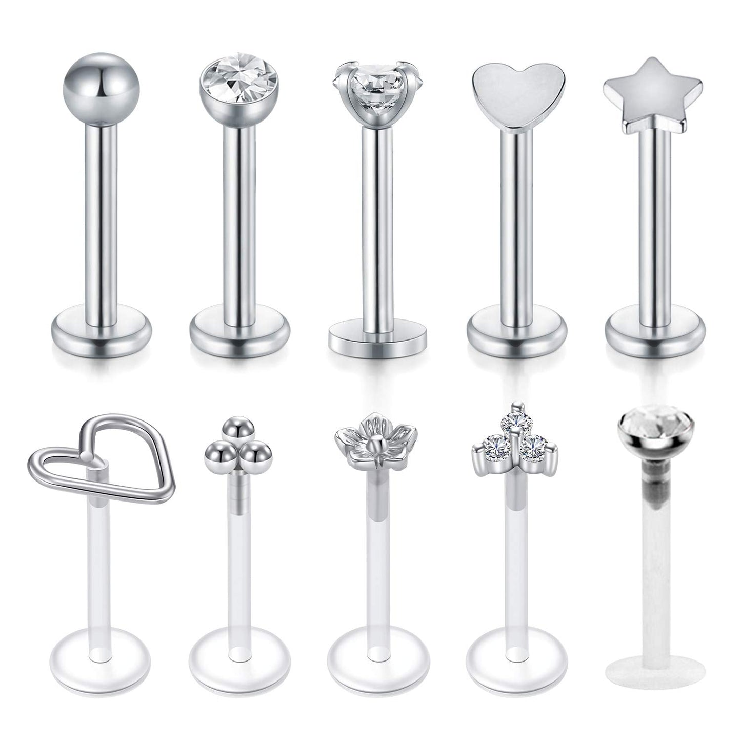 MODRSA 16G Forward Helix Earring Cartilage Earring Tragus Earrings Stud 8mm Stainless Steel Flexible Plastic Lip Rings Labret St