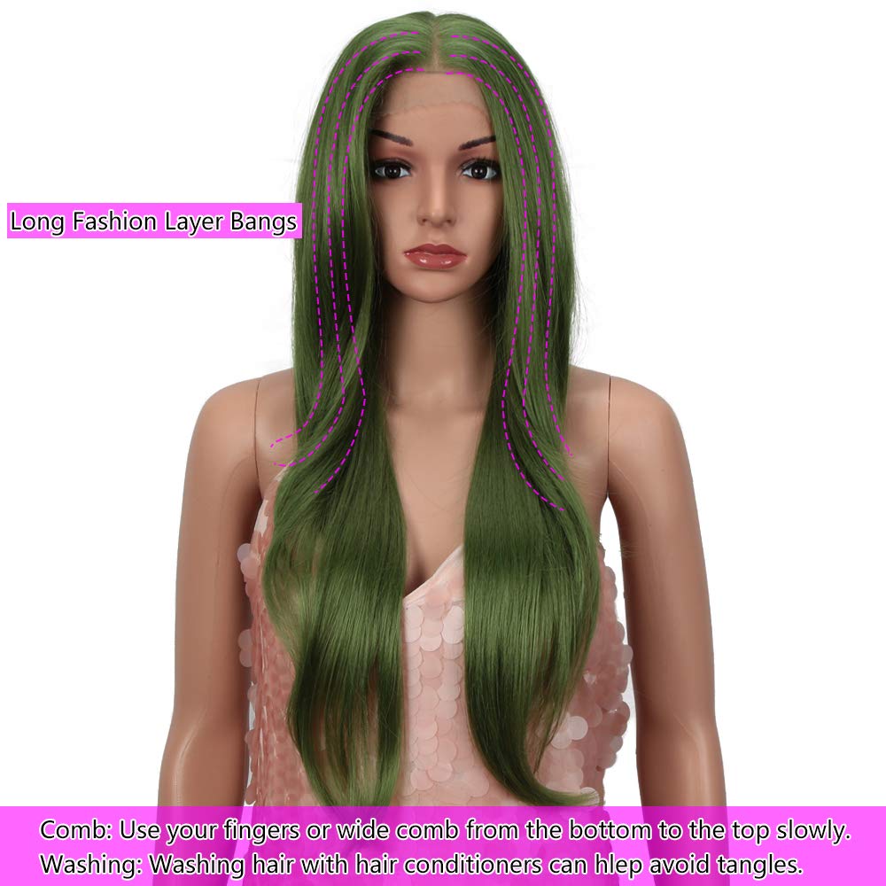 Style Icon Easy-360 Lace Wigs 28  Free Part Lace Frontal Wigs Green Synthetic Wig (28 , QT GREEN14)