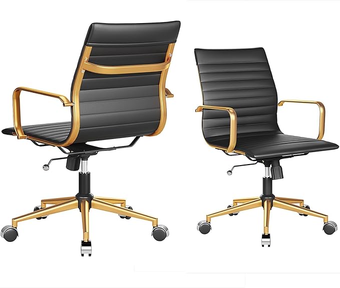 Ergonomic Desk Chair Computer Chairs with Armrests and Wheels Heavy Duty Wide Seat for Home Office Comfortable 22.83in Chair for Women and Men，Gold Black