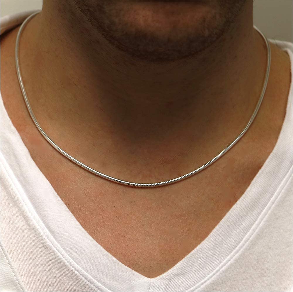 ARGENTO REALE 925 sterling silver necklace 1MM- 2MM Round Snake Chain Necklace- Solid Sterling Silver Chain For Pendants, Flexib