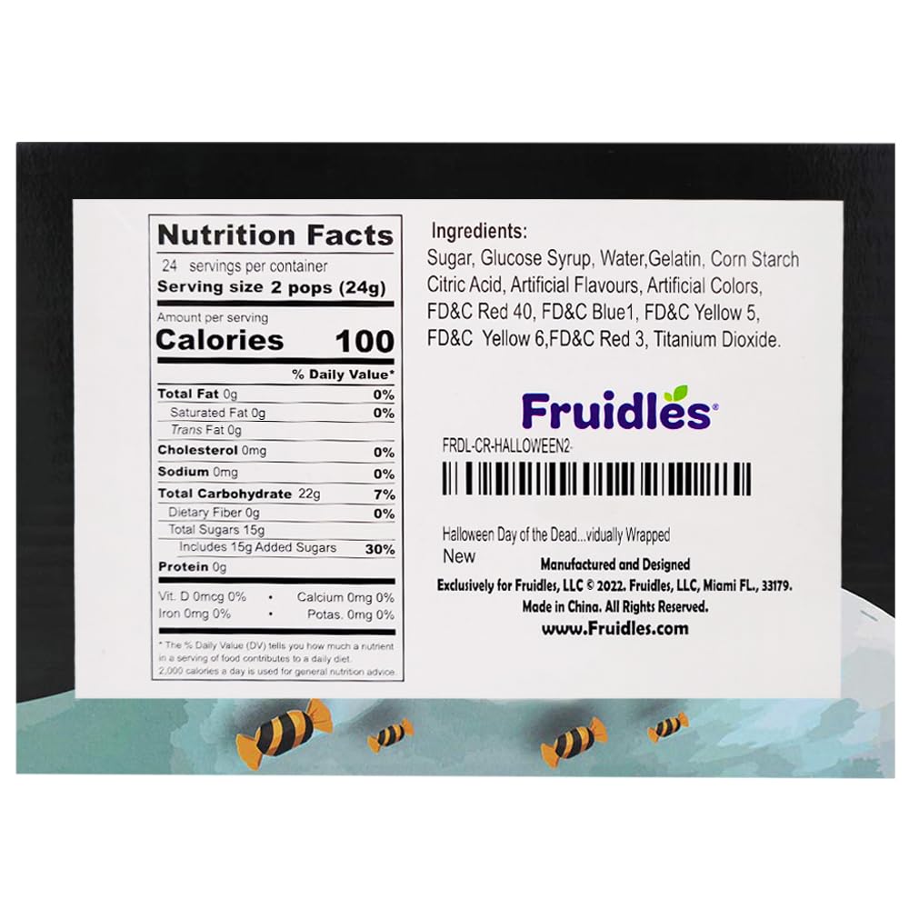 Fruidles Halloween Skull Candy Rings, Day of the Dead, Hard Candy, Individually Wrapped (48-Pack)