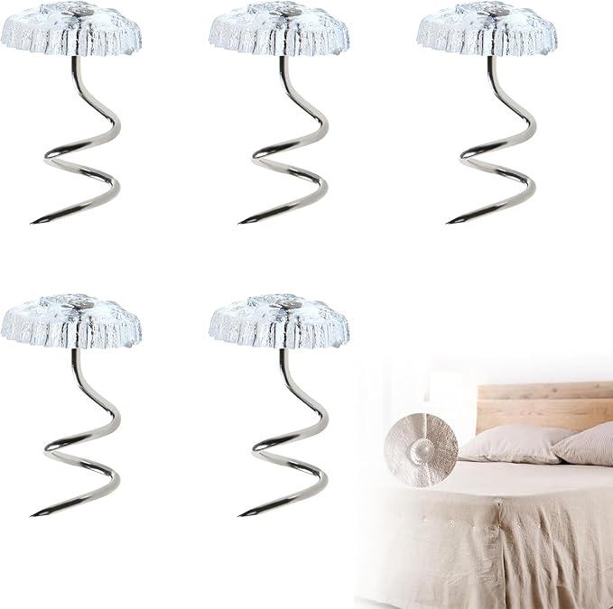 50Pcs Bed Skirt Pins, 10mm Clear Head Twist Pins for Sofa Covers, Upholstery, & Fabric – No-Slip Furniture Fasteners for Sheets, Car Interiors, Garage Insulation