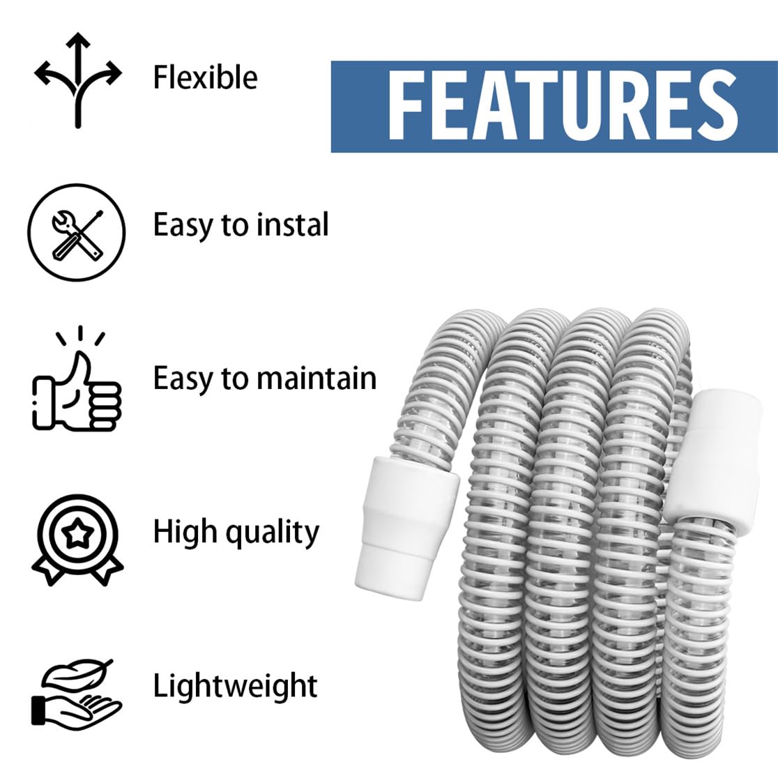 CPAP Hose 6 ft Universal CPAP Tubing Compatible with Most Machines Masks Lightweight Flexible Tube for Restful Sleep (1-Pack)