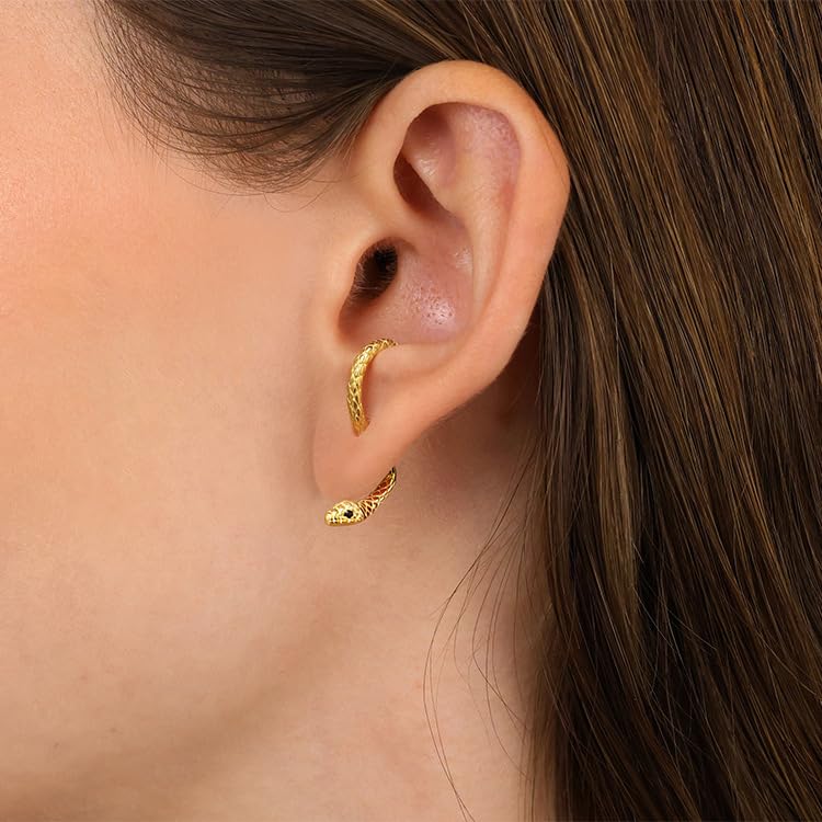 Gold Snake Earrings for Women Silver Snake Dangle Earrings Black Snake Drop Earrings Snake Jewelry Halloween Goth Earrings Punk Snake Accessories Gothic Earrings Sperppent Edgy Grunge Earrings (Style B - Gold)