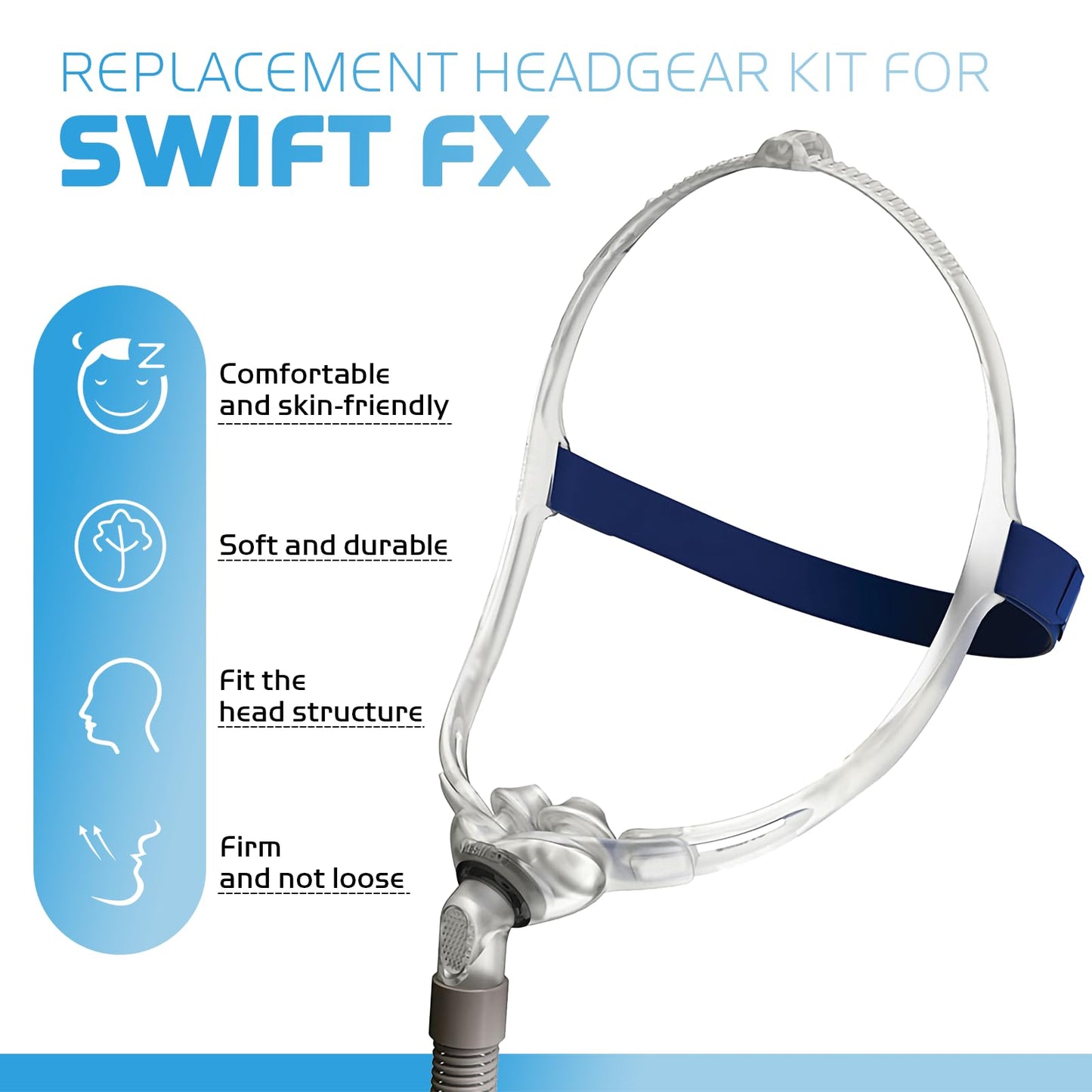 2 Pack CPAP Headgear with Silicone Frame Compatible with ResMed Swift FX Nasal Pillow Mask, CPAP Head Strap kit Including Adjustable Silicone Frame & Elastic Back Headgear & 2 Soft Strap Wraps