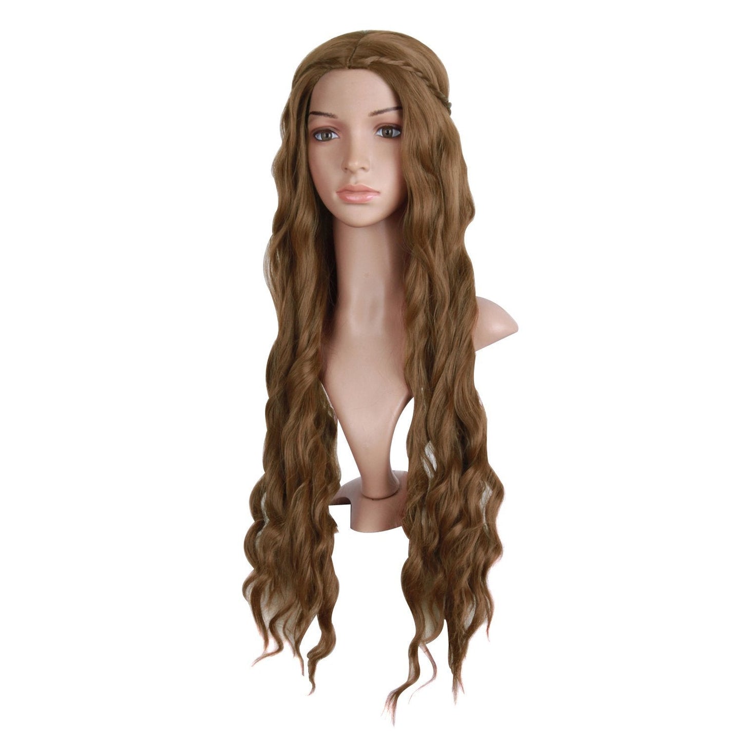 MapofBeauty 30 Inch/75cm Dignified and Elegant Side Bangs Women Long Wavy Curly Cosplay Braided Queen Wigs (Flax Brown)